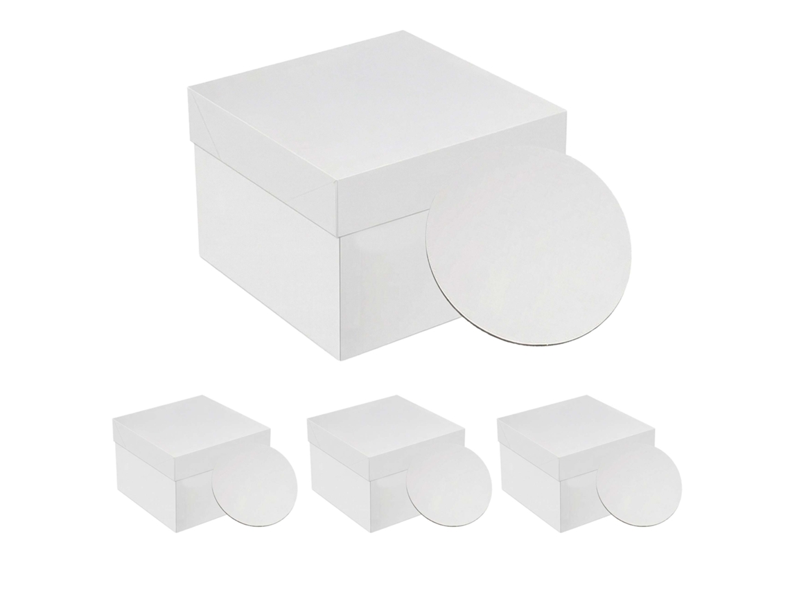 Conjunto 4 Caixas Para Bolos Relaxdays, Incl. Bases, 30x30x30 Cm, Caixa Alta, Casamento Aniversário, Cartão Branco