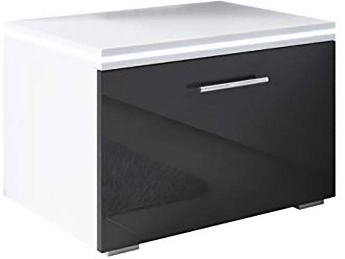 Mesita de Noche MÓVEIS BONITOS Victoria con LED RGB (Blanco y Negro - Melamina - 50x45x36.5 cm)