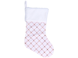 Calcetín Navideño Blanco De Lúrex Para Decorar El Árbol De Navidad Y La Chimenea.