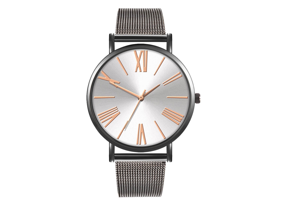 Reloj Cuarzo De Pair con Malla Correa, esfera con números romanos, estilo moderno (negro y blanco)