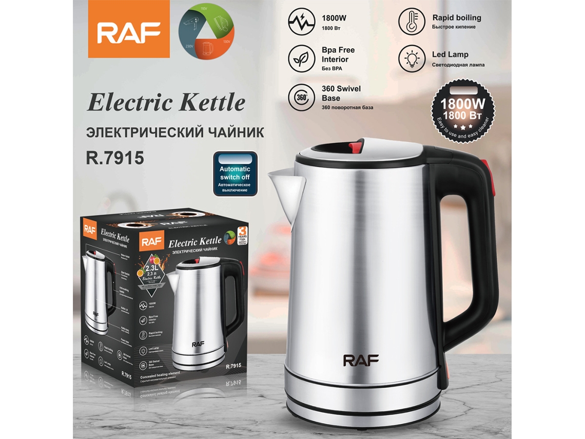 Hervidor eléctrico estándar europeo, ebullición rápida, acero inoxidable 304, alta potencia, 2,3 l. Mdug