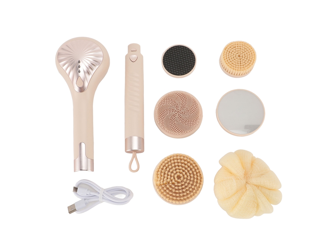 Cepillo Corporal Eléctrico De 6 Cabezales, 3 Velocidades, Mango Desmontable, Ipx6, Recargable, Cepillo Para Ducha, Cepillo Corporal Amarillo