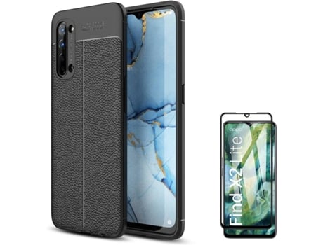 Funda y Protector de Pantalla Oppo Find X2 Lite PHONESHIELD Rugged Leather / Flexguard Full Negro