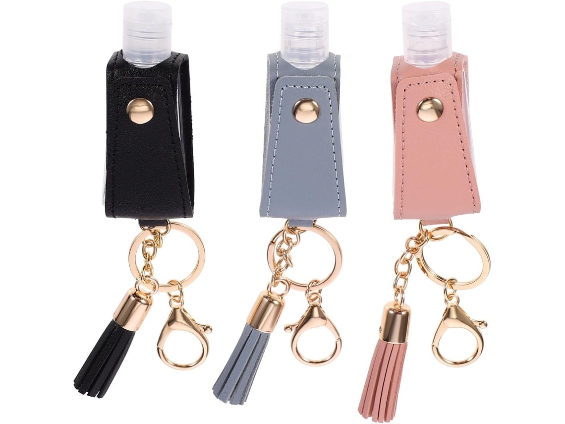 Conjunto De 3 Frascos De Viagem Vazios De 30ml Com Chaveiro E Decoração Em Couro Pu.