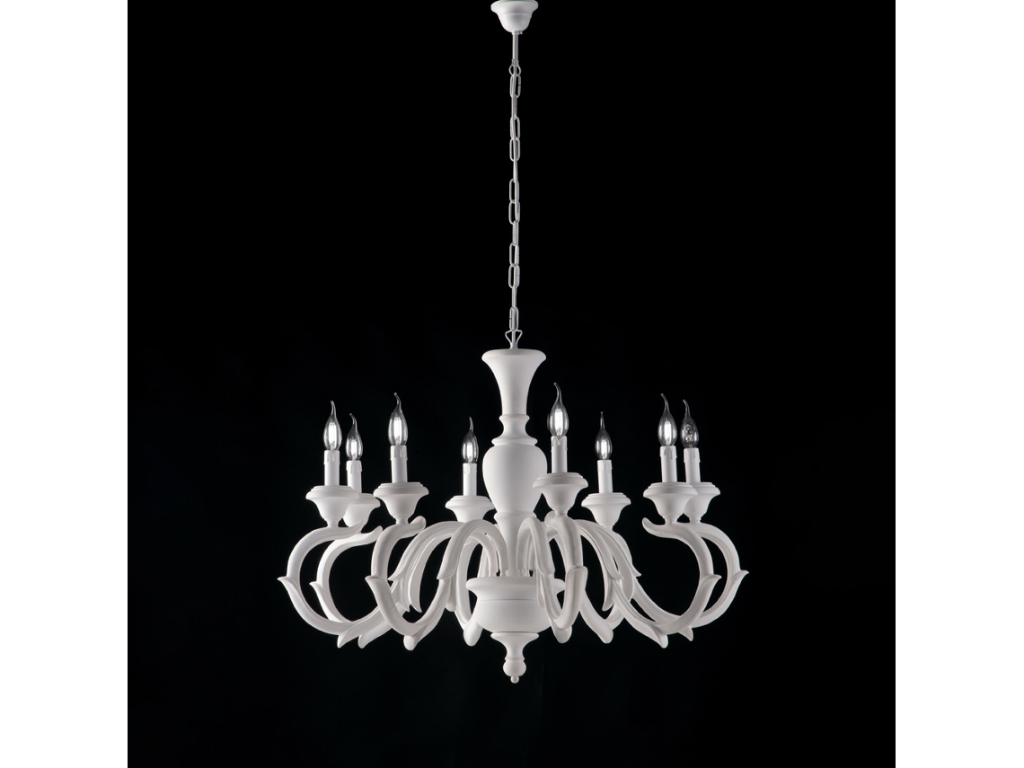 Fiorenza - Lámpara De Araña Shabby De Madera Blanca 8 Luces 125 - Ø93 - Bl172-8-bco