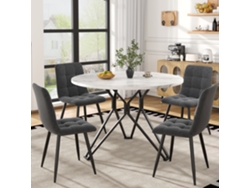 Conjunto Mesa Y Sillas 5 Piezas - Mesa Redonda 100 Cm - Patas Metálicas Negras - Sillas Lino Gris