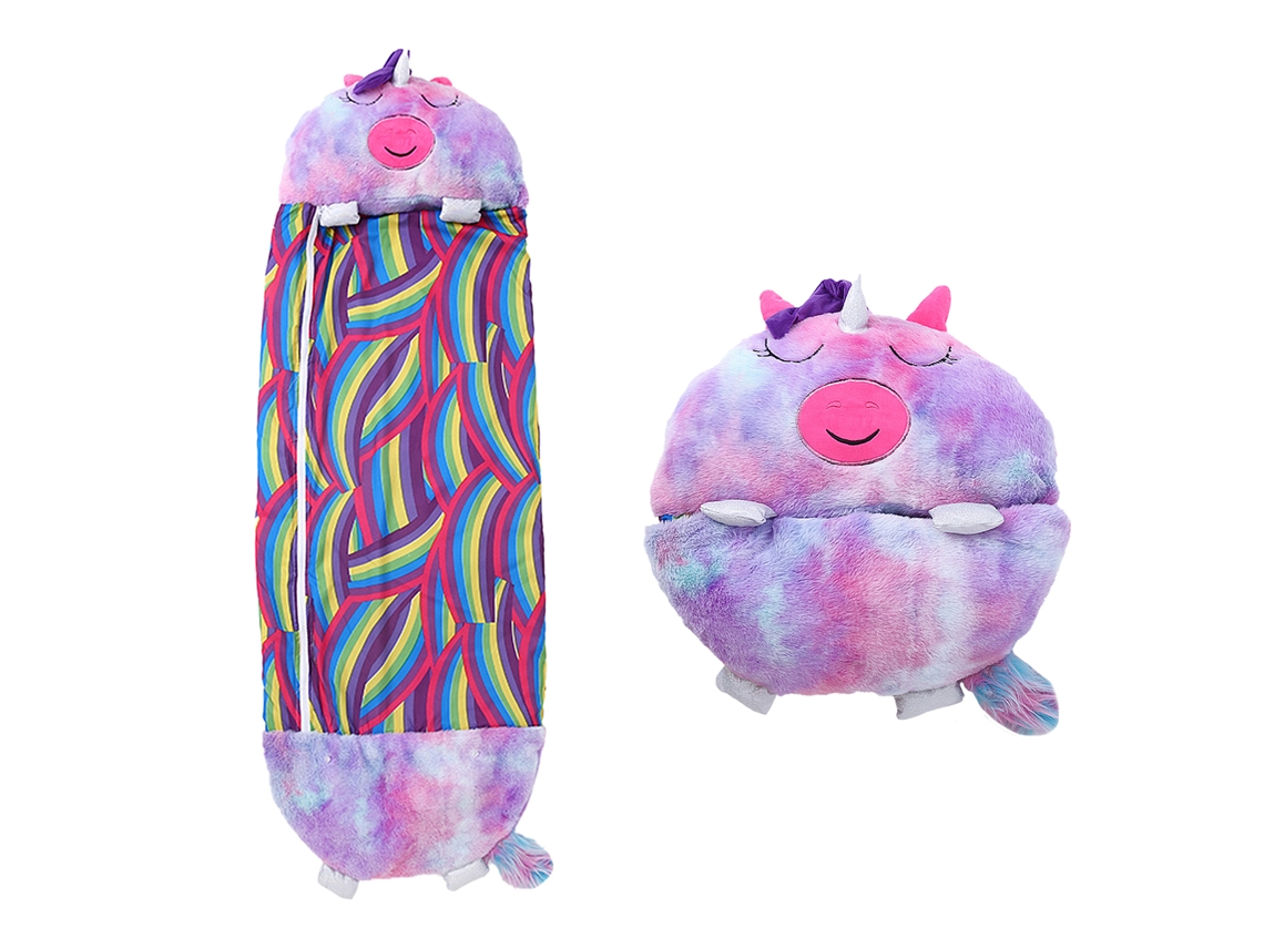 Saco De Dormir Convertible En Almohada, Para Niños, Unicornio Multicolor Violeta. Tacto Peluche. Pequeño / S 135x50cm.
