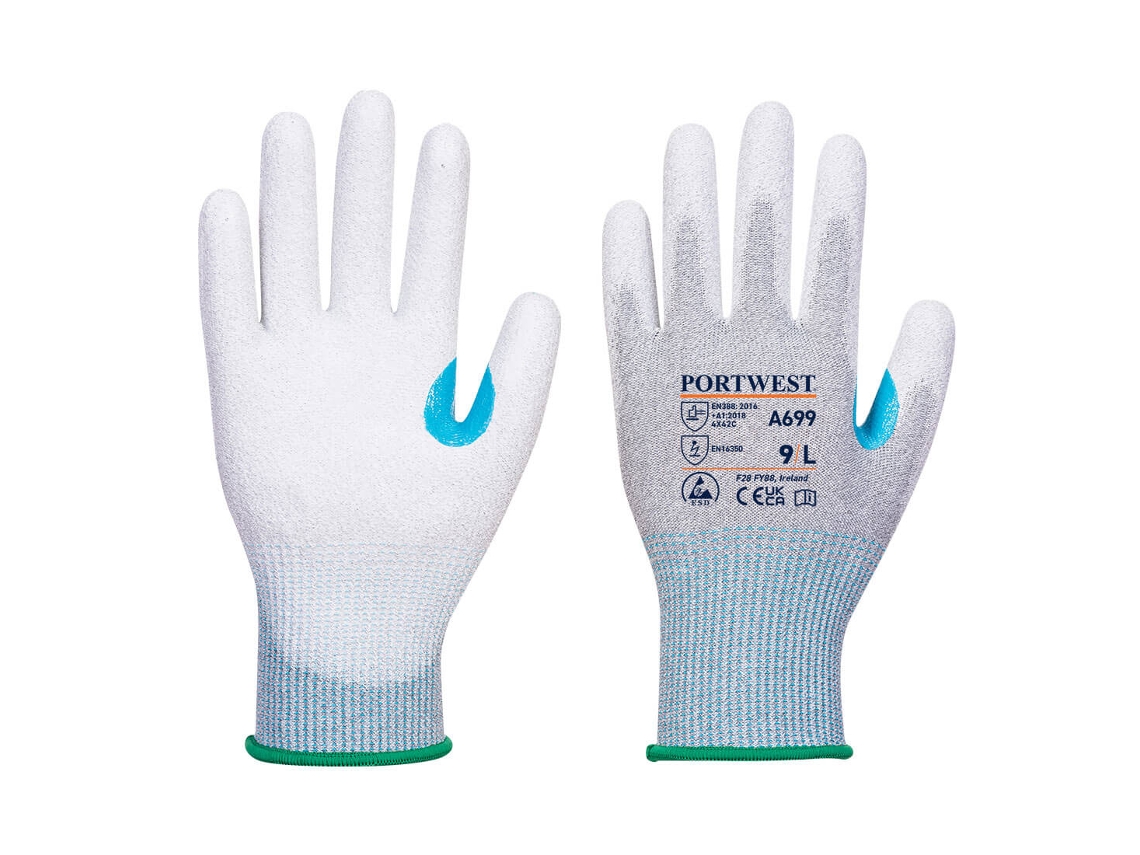 Guante Mr13 Esd Palma Pu - Pack De 12 Gris Blanco / S