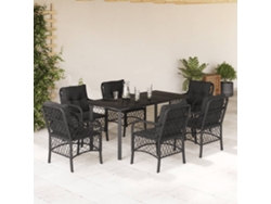 Juego de comedor de jardín de 7 piezas con cojines, mimbre sintético negro, DKD Home Decor