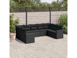 Conjunto de sofás de jardín de 9 piezas DKD Home Decor con cojines de mimbre negros