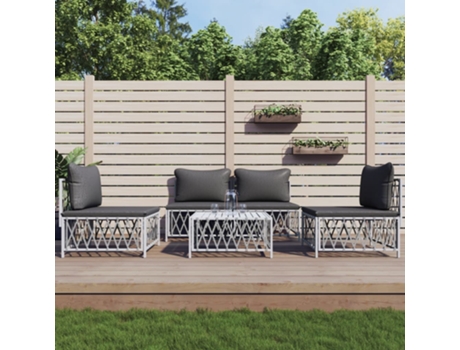Conjunto 5 de muebles de jardín VIDAXL y cojines acero blanco