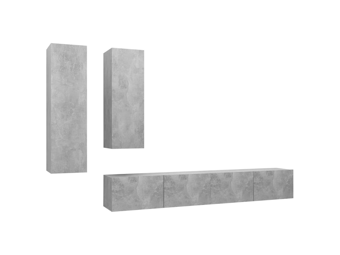 Conjunto de 4 muebles de TV de madera gris cemento EXCLUSIVO DE LA CASA