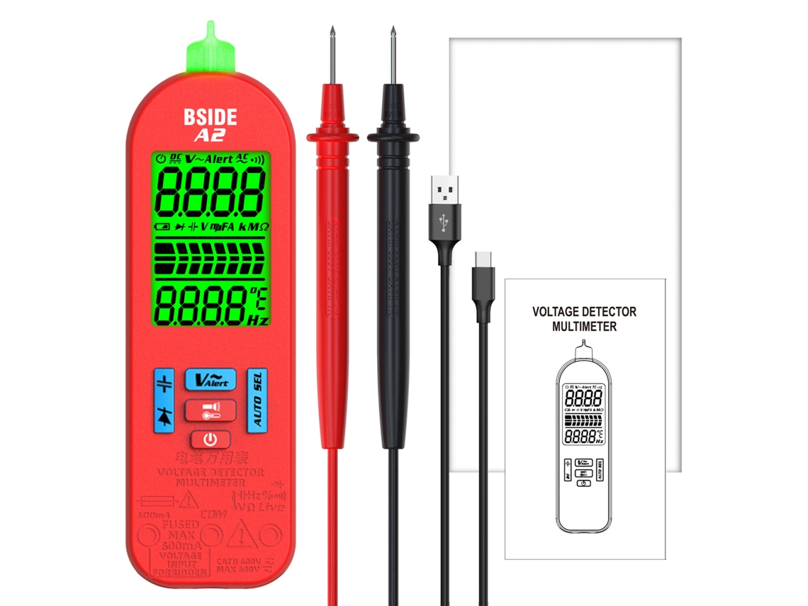 Multímetro Digital Inteligente Bside A2 Mini Con Rango Automático De 5999 Cuentas, Comprobador Ncv, Voltímetro Y Amperímetro Con Linterna Y Retroiluminación.