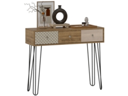Consola con 3 cajones, consola estrecha para recibidor, con patas de acero, 90x30x75 cm, madera.
