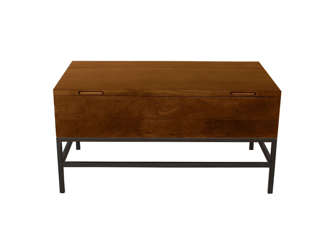 Mesa baja elevable industrial de madera maciza de mango pintada y metal negro, 90 cm de largo, marca Ypster Miliboo.