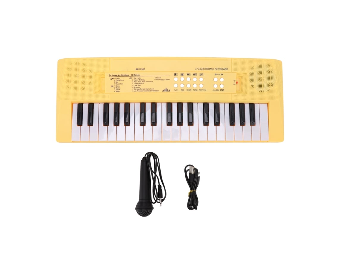 Rebe-teclado Piano Eletrônico Infantil 37 Teclas Com Microfone Instrumento Educativo Brinquedo Amarelo