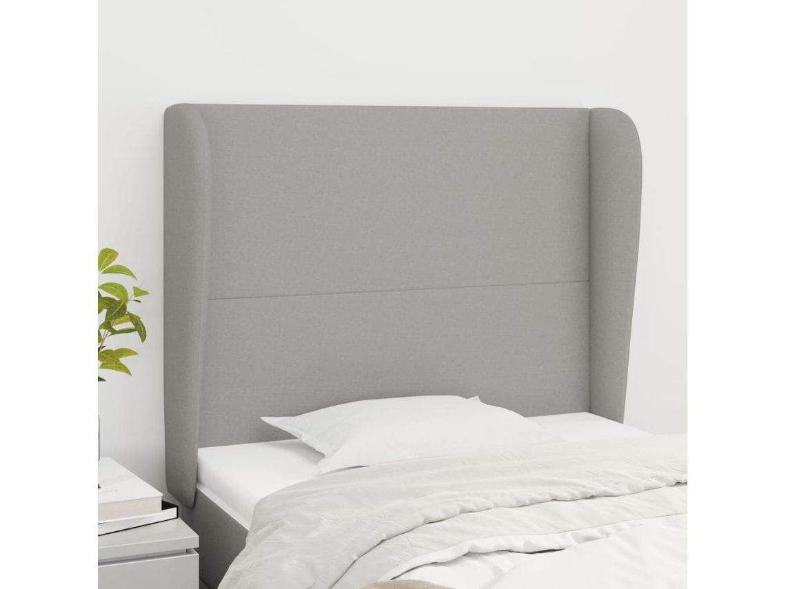 Cabecero con orejas de tela gris claro 93x23x118/128 cm