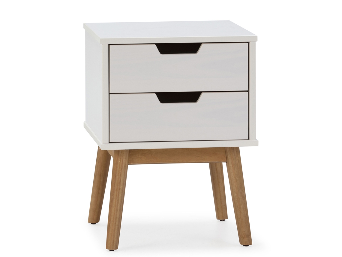 Mesita de noche Baku de 2 cajones blanco, madera de pino maciza