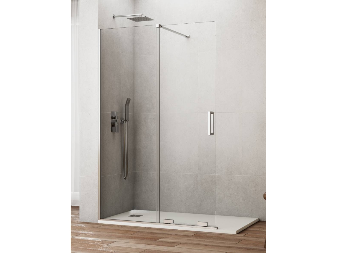 Mampara frontal de ducha 1+1 Cirene (kenna) con acceso sin escalones, 115 cm, perfil cromado
