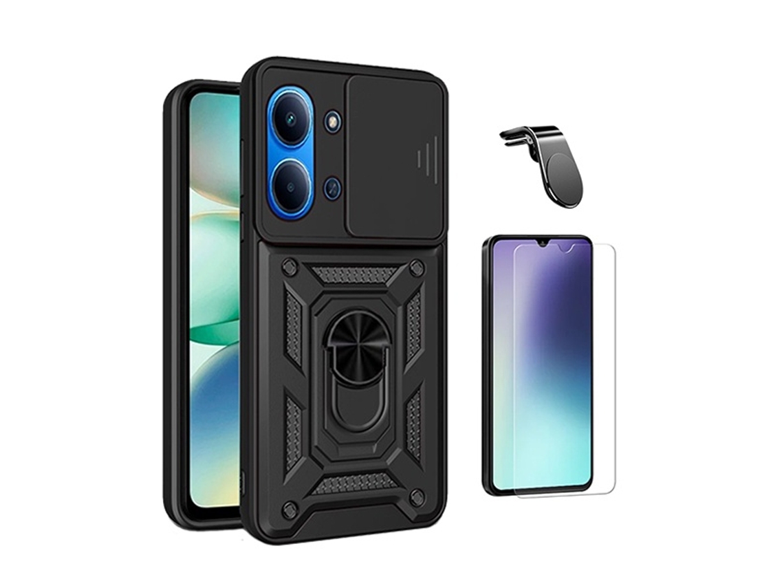 Kit De Cristal Templado Cleargorilasglass Funda De Ventana Militar Montaje L Para Xiaomi Poco C85 - Negro