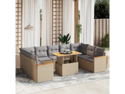 Conjunto de sofá de jardín de 10 piezas con cojines, mimbre sintético beige, Dkd Home Decor