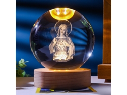 Lámpara Estereoscópica De Cristal, Decorada Con Motivos Religiosos, Con Base De Madera, Ideal Para Decoración Y Regalos.