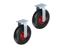Relaxdays 2 Ruedas Giratorias Con Neumático De Aire 3.00-4, Carga Máxima 120 Kg, Placa De Acero, Negro/rojo