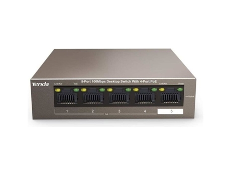 Tenda Switch Sobremesa 5 Puertos 10/100Mbps Base, Tx Rj45, Switch Ethernet Poe, Switch Poe 4 Puertos, Plug & Play, Tef1105P-4-63W TENDA