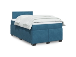 Cama Box Spring Con Colchón Terciopelo Azul Oscuro 120x200 Cm