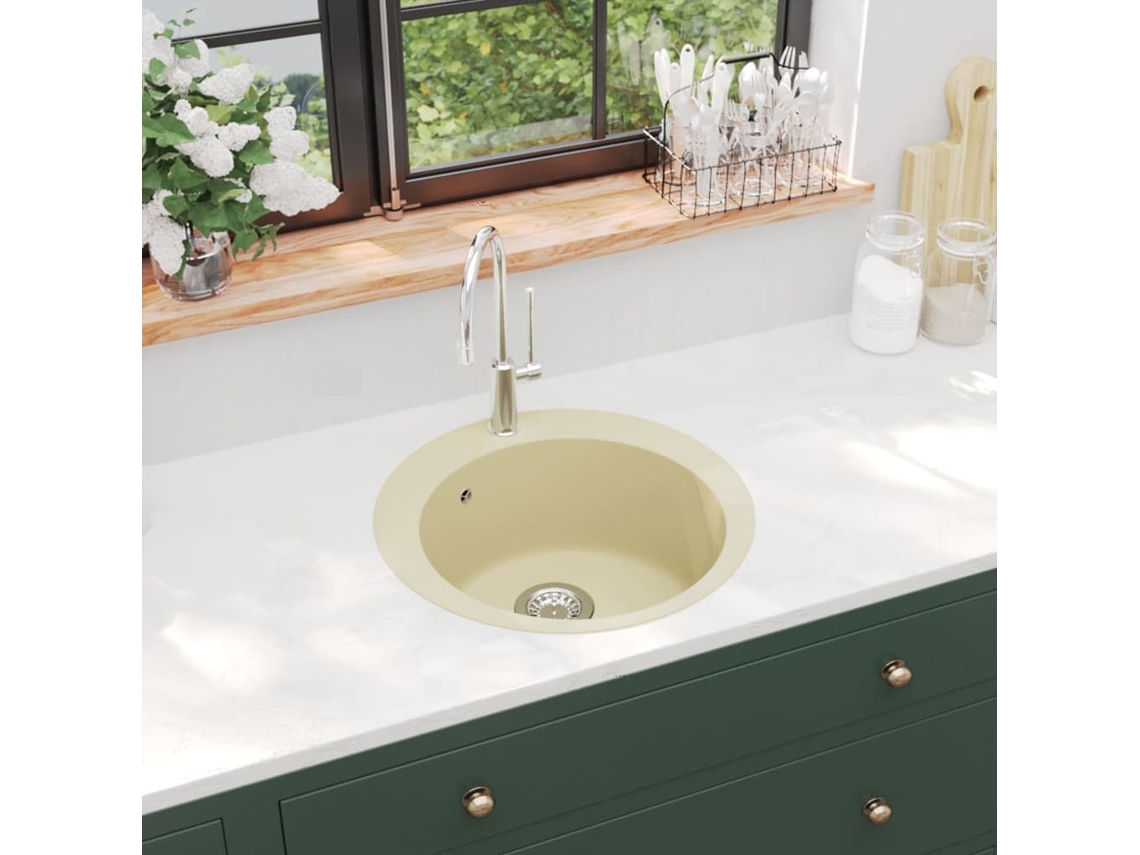 Lavavajillas de granito beige Lovely Home con un recipiente redondo