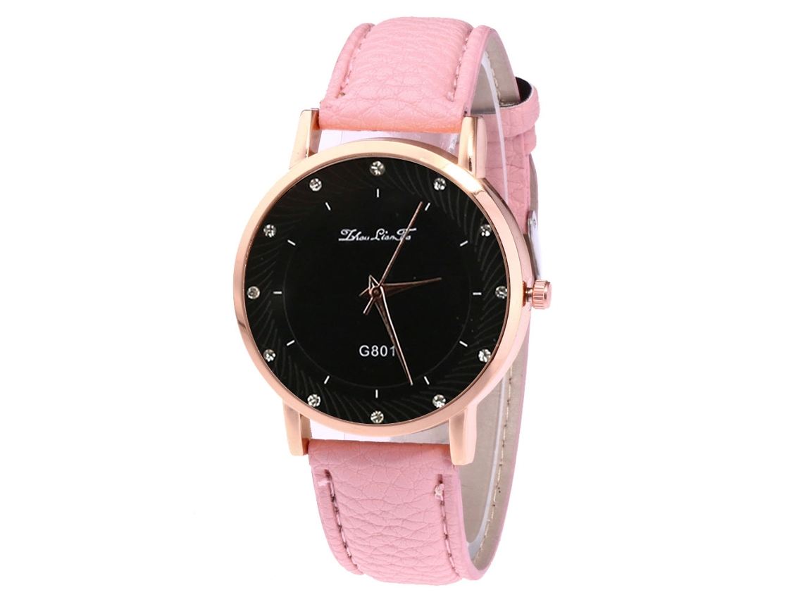 Reloj De Cuarzo Con Correa De Piel Pu Unisex Moda Con Piedras Rosado Zhoulianfa