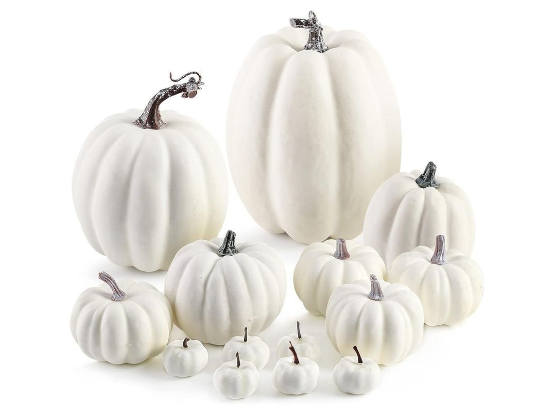 Calabaza Artificial Blanca, 12 Piezas Surtidas De Calabaza Artificial Para Decoración De Halloween Y Otoño.