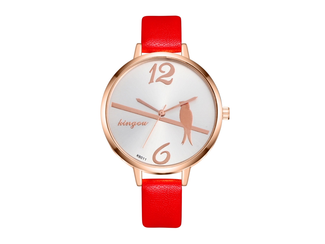 Reloj De Pulsera Sencillo Para Mujer, Estilo Ejecutivo, Con Correa Delgada De Piel Sintética Y Movimiento De Cuarzo (rojo).