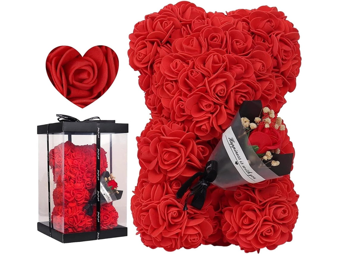 Osos de rosas artificiales con caja transparente - Regalo romántico para el Día de la Madre. CHABERLU