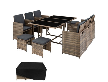 Rattan Malaga TECTAKE Set 6 + 4 + 1, Cubierta Impermeable