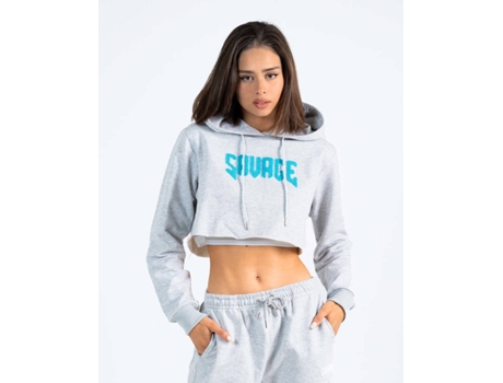 Sudadera Básica SAVAGE con Capucha Algodón Mujer (L - Gris)