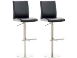 Juego de 2 taburetes de bar con reposapiés y respaldo, asiento de piel sintética negra, estructura de acero inoxidable 10_0006064
