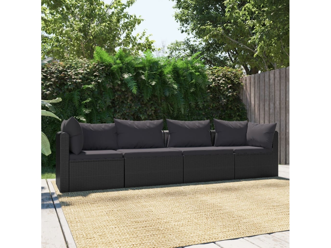 Set De Sofás De Jardín | Sofá De Exterior 4 Uds Y Cojines Ratán Sintético Negro Wsd868814