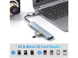 Adaptador USB C 8 en 1 Hub USB C Adaptador multipuerto con 4 puertos USB A Puertos de datos USB C Lector de tarjetas SD/TF Conector para auriculares Yizhood