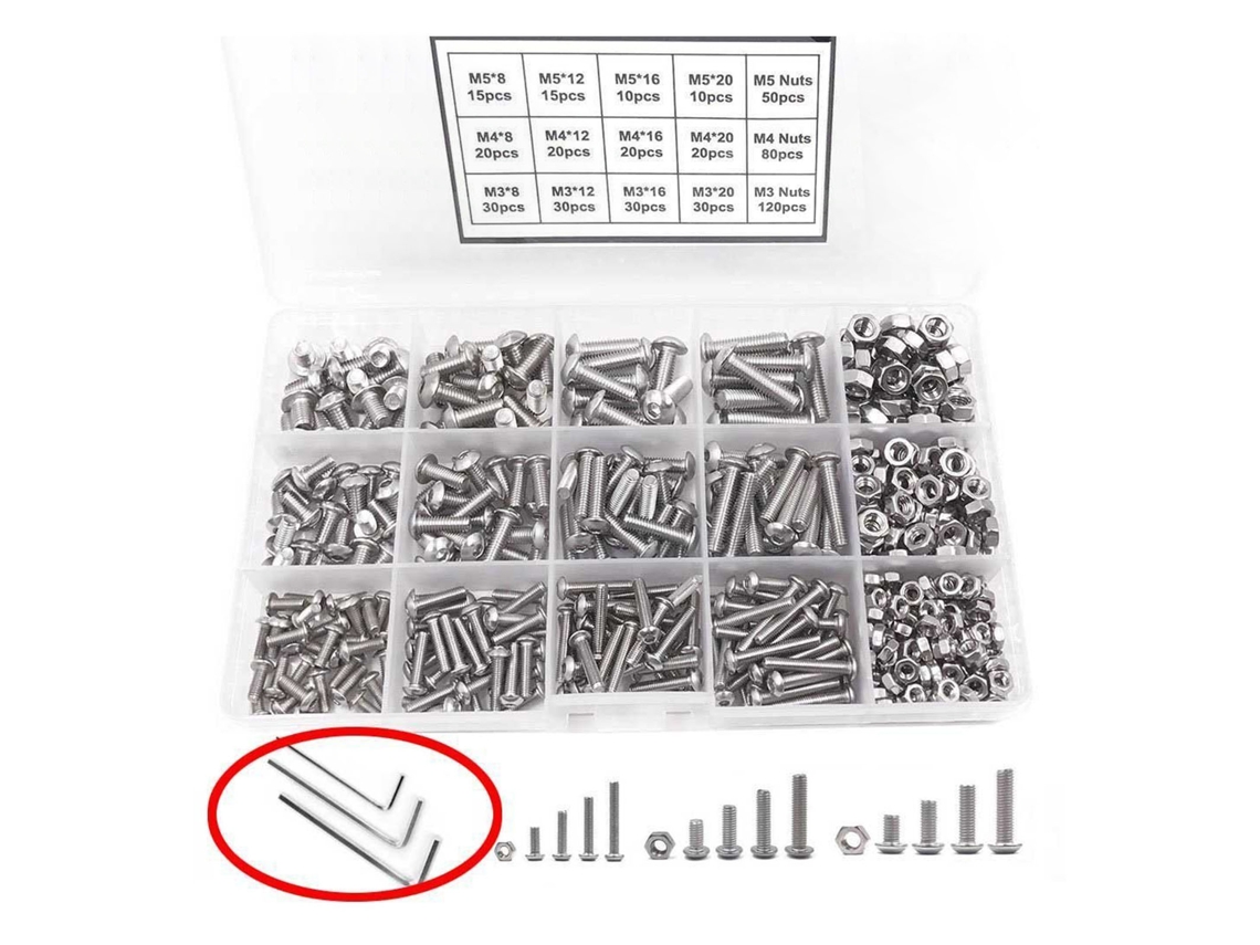 Kit De Tornillos Y Tuercas De Acero Inoxidable Con Cabeza Plana Y Llave Allen M3 M4 M5 Para Automóviles 500pcs