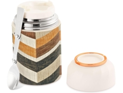 Olla térmica de acero inoxidable con diseño de curvas vintage para alimentos calientes.