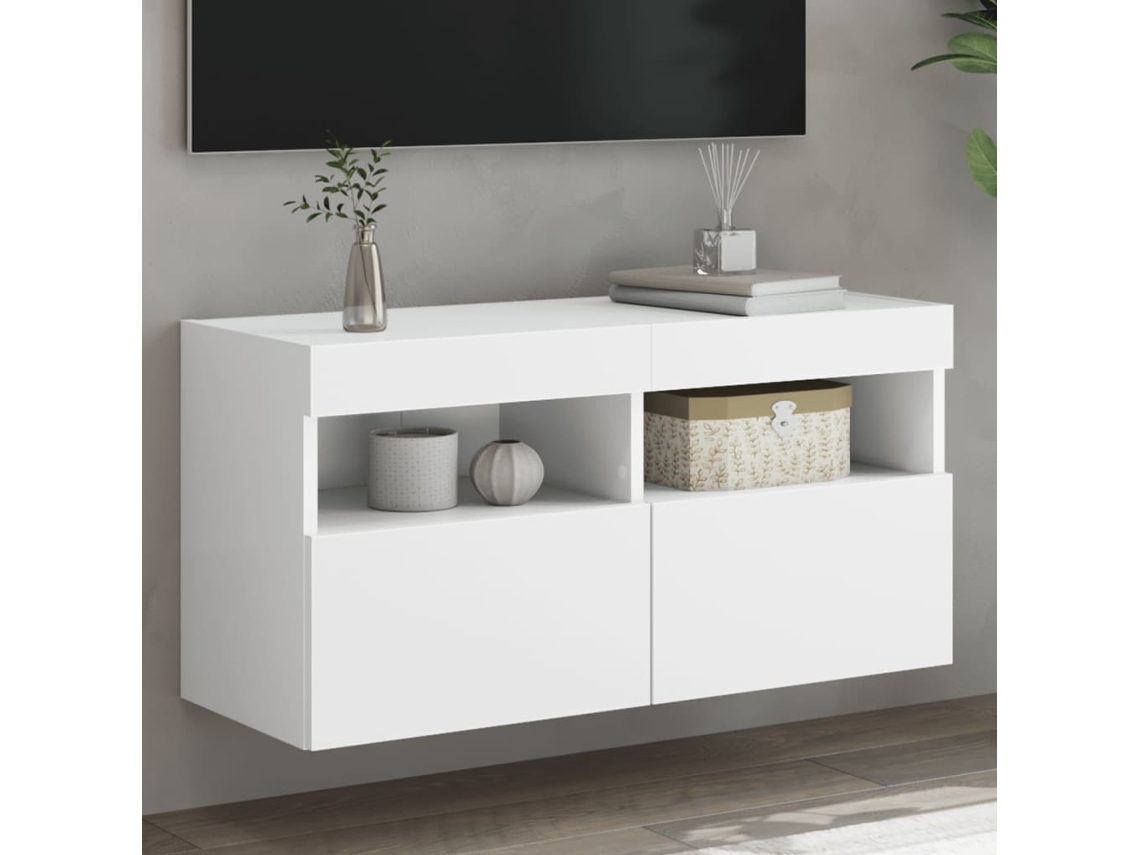 Mueble De Tv De Pared Con Luces Led Blanco 80x30x40 Cm