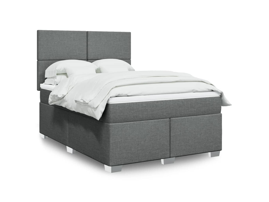 Cama Box Spring Con Colchón Tela Gris Oscuro 160x200 Cm