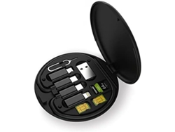 Adaptador Multifuncional Para Estuche De Almacenamiento De Cables De Datos Para Dispositivos Lightning, Usb-c Y Micro-usb - Negro