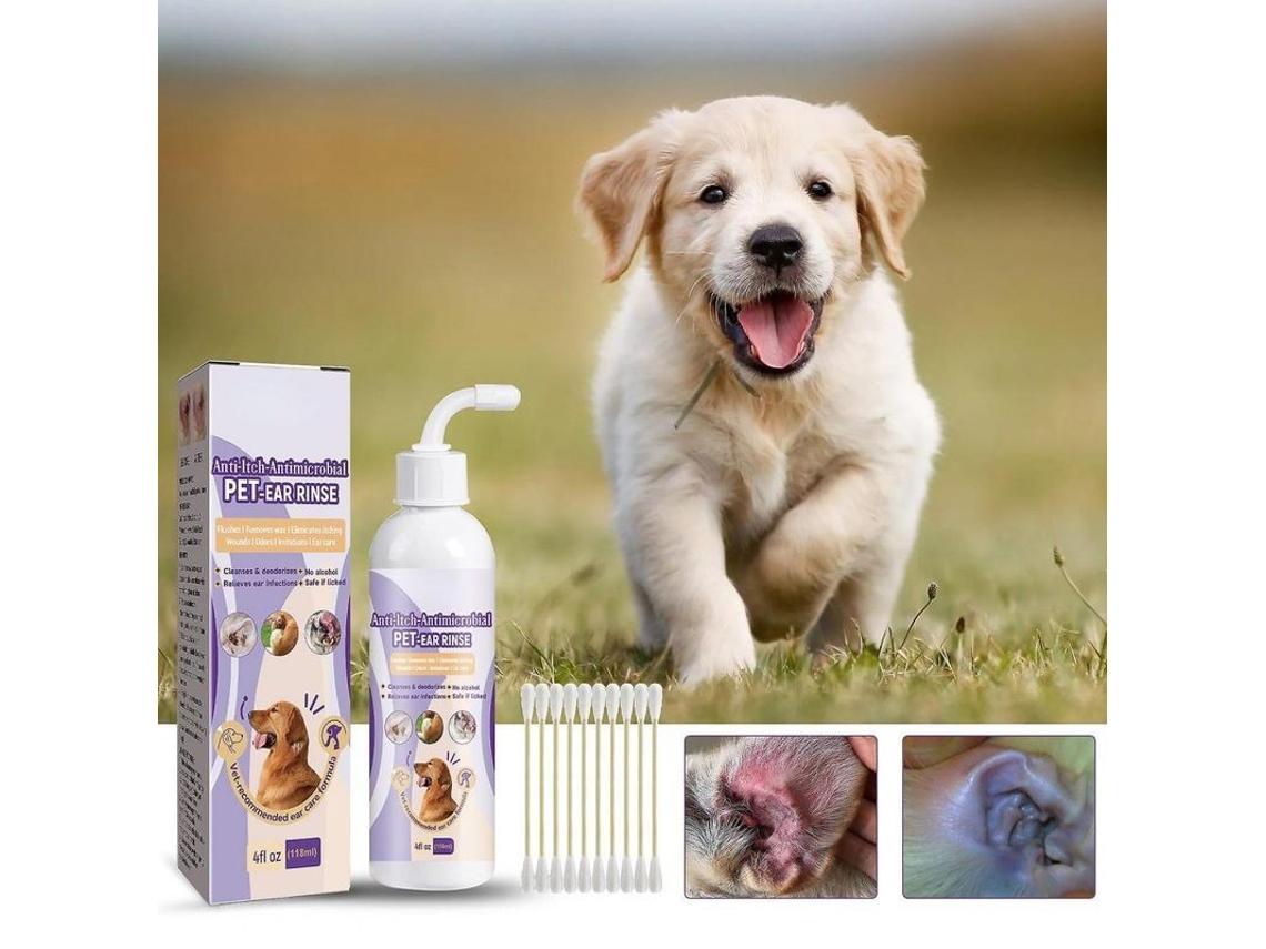 Limpiador de oídos Rebe para perros y gatos, trata infecciones, elimina olores y reduce los movimientos de cabeza (1 unidad)