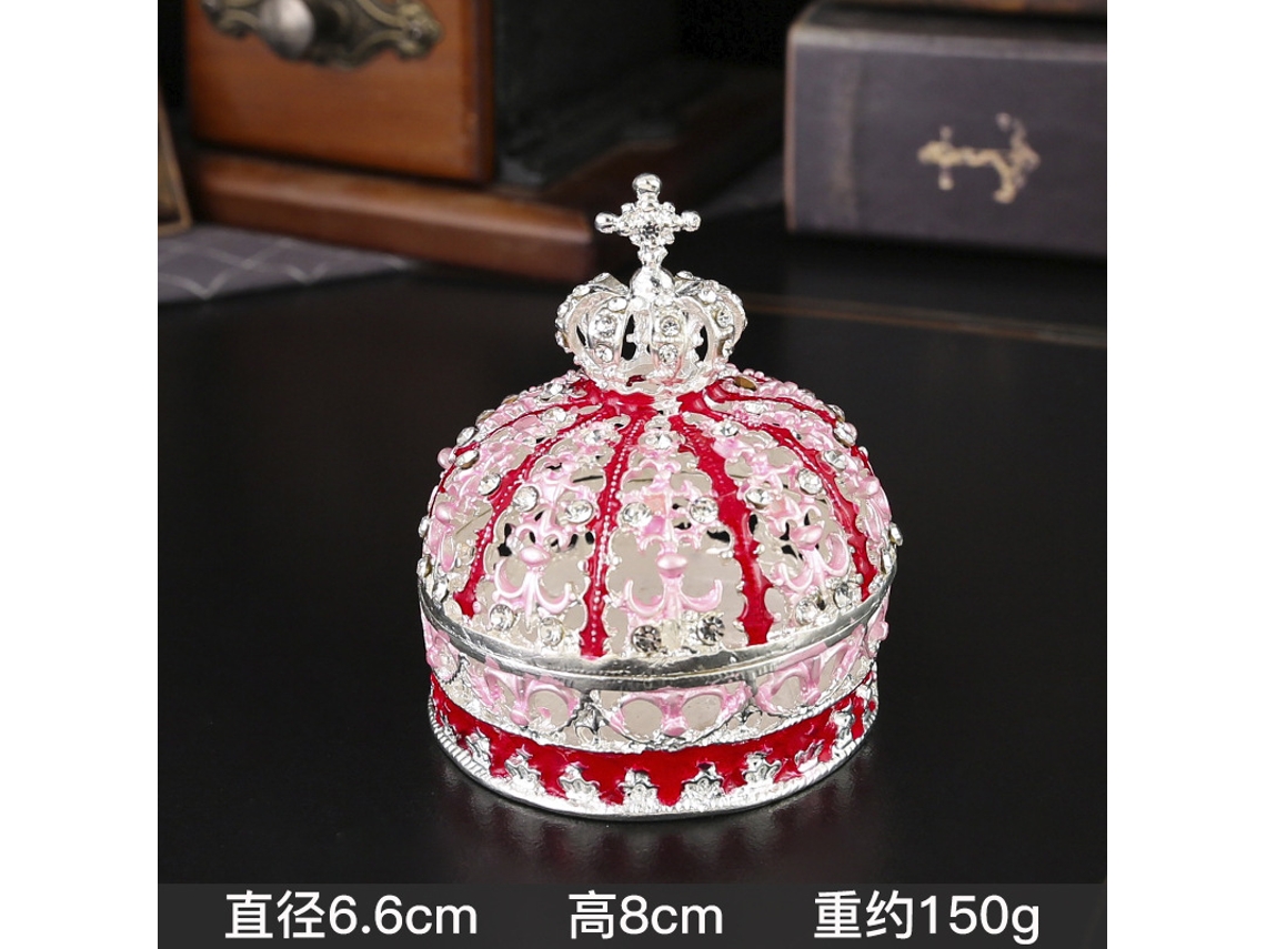 Caja De Joyería Con Forma De Corona Esmaltada En Rojo E Incrustaciones De Diamantes, Ideal Para Guardar Anillos Y Pendientes.
