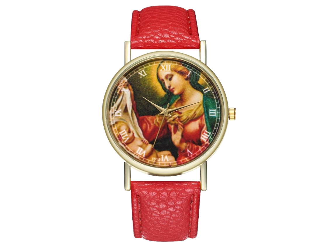 Reloj De Pulsera De Cuarzo Unisex Con Correa De Pu Y Dial Redondo Patrón Figura (rojo)