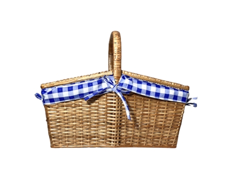 Cesta Piquenique en Vime ALOP Tapa en Bico Tecido Xadrez Azul/Blanco 45 cm