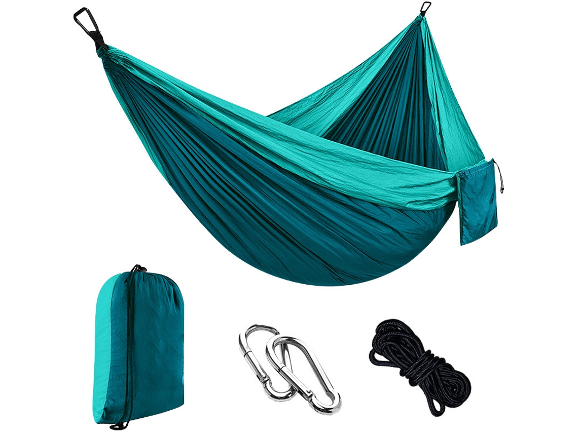 Hamaca Individual Chrui Con Cuerda De 2 M Y Mosquetón, 270 X 140 Cm (azul Pavo Real, Verde Pavo Real)