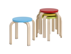 Juego De 4 Taburetes Apilables De Abedul, Lacados, Multicolor.